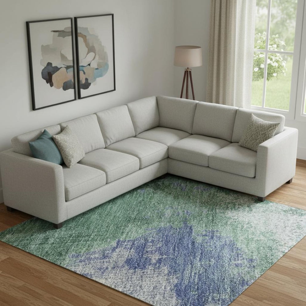 HomeRoots 9' X 12' Large Washable Area Rug in Green, Purple & Brown - UV Resistant, Modern Abstract Design 699693