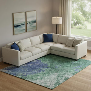 HomeRoots 10' X 14' Abstract Area Rug in Green, Purple & Brown - Washable, UV Protected, Durable & Stylish 699694