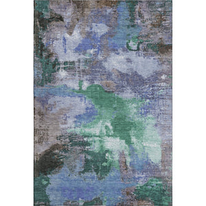 HomeRoots 10' X 14' Abstract Area Rug in Green, Purple & Brown - Washable, UV Protected, Durable & Stylish 699694