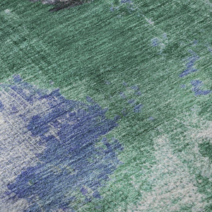 HomeRoots 10' X 14' Abstract Area Rug in Green, Purple & Brown - Washable, UV Protected, Durable & Stylish 699694