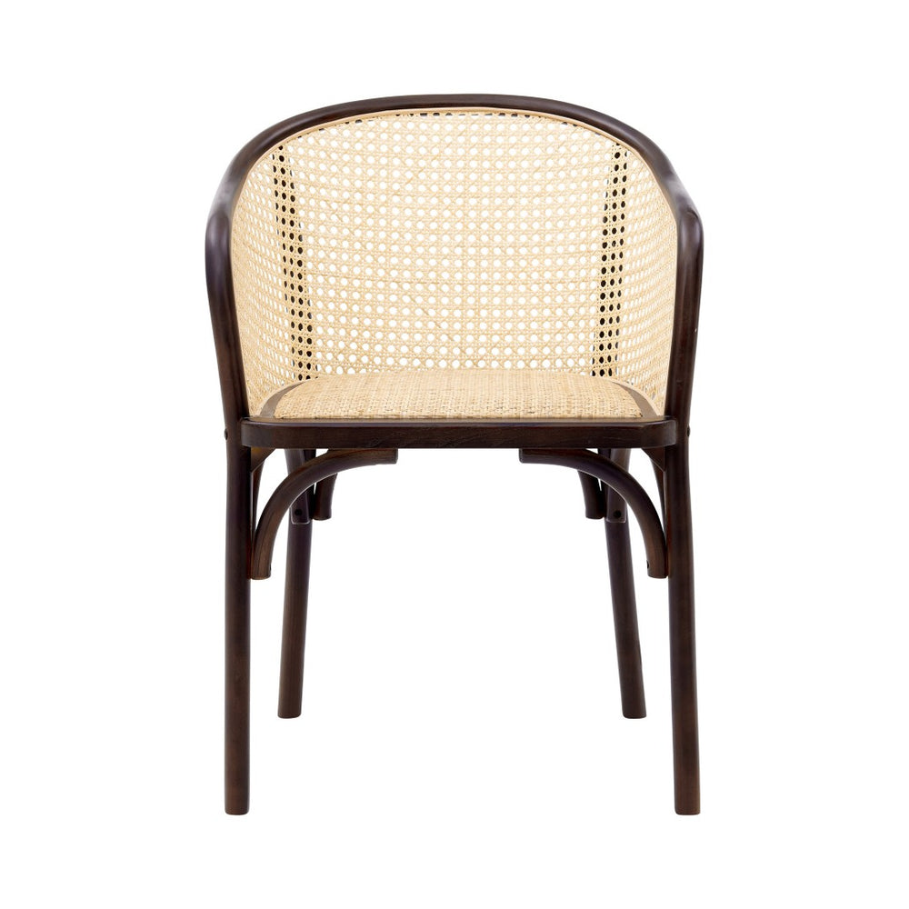 HomeRoots Walnut Dining Arm Chair with Rattan Open Back – Stylish, Comfortable Seating for Modern Spaces 699695