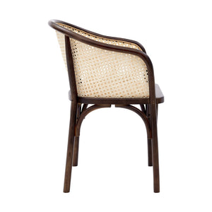 HomeRoots Walnut Dining Arm Chair with Rattan Open Back – Stylish, Comfortable Seating for Modern Spaces 699695