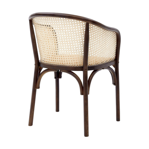 HomeRoots Walnut Dining Arm Chair with Rattan Open Back – Stylish, Comfortable Seating for Modern Spaces 699695