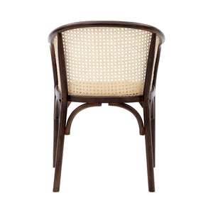 HomeRoots Walnut Dining Arm Chair with Rattan Open Back – Stylish, Comfortable Seating for Modern Spaces 699695