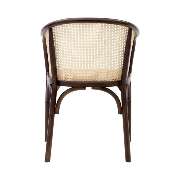 HomeRoots Walnut Dining Arm Chair with Rattan Open Back – Stylish, Comfortable Seating for Modern Spaces 699695
