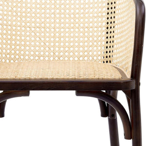 HomeRoots Walnut Dining Arm Chair with Rattan Open Back – Stylish, Comfortable Seating for Modern Spaces 699695