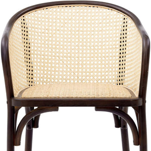 HomeRoots Walnut Dining Arm Chair with Rattan Open Back – Stylish, Comfortable Seating for Modern Spaces 699695