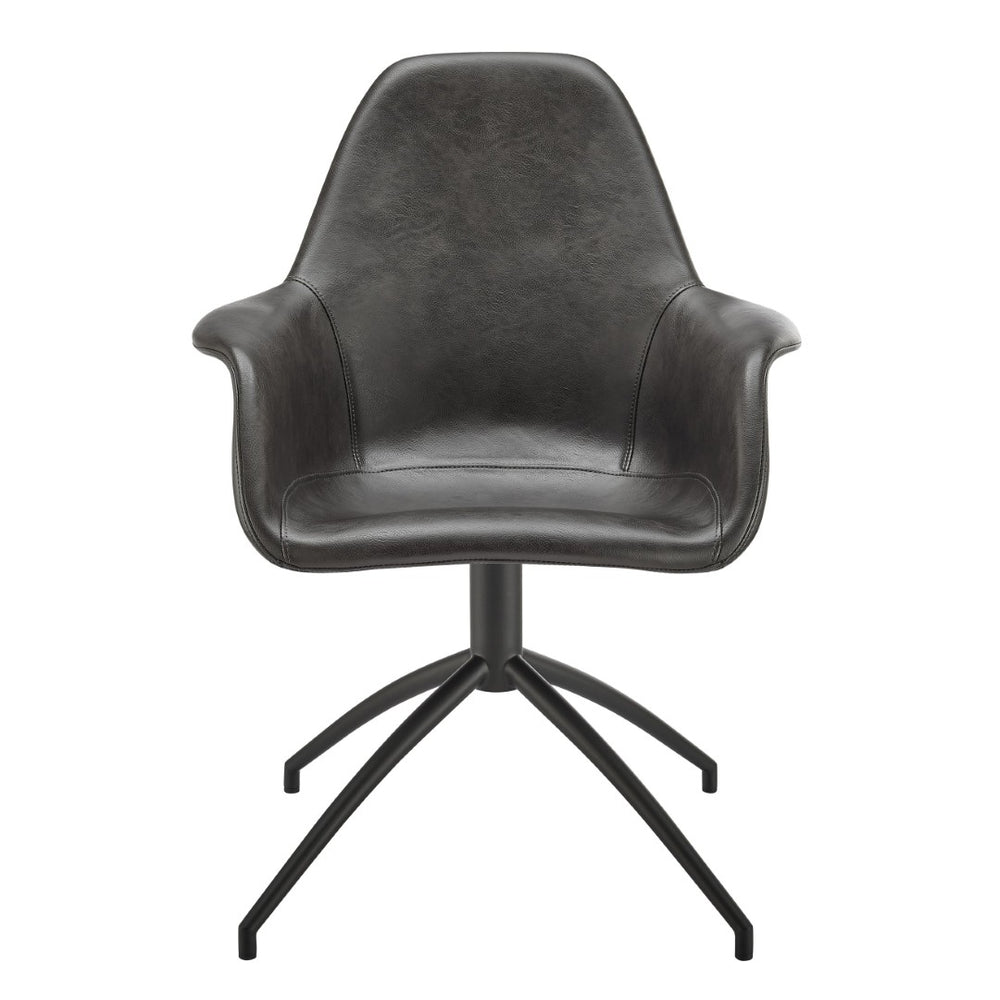 HomeRoots Black Stylish Swivel Dining Arm Chair - Modern Faux Leather & Steel Frame for Comfort & Versatility 699696