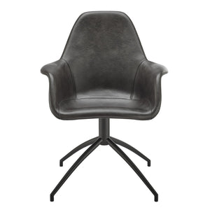 HomeRoots Black Stylish Swivel Dining Arm Chair - Modern Faux Leather & Steel Frame for Comfort & Versatility 699696