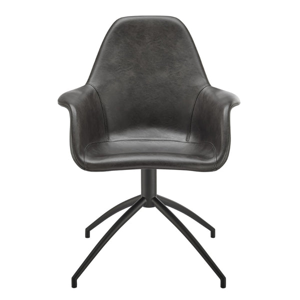 HomeRoots Black Stylish Swivel Dining Arm Chair - Modern Faux Leather & Steel Frame for Comfort & Versatility 699696