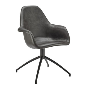 HomeRoots Black Stylish Swivel Dining Arm Chair - Modern Faux Leather & Steel Frame for Comfort & Versatility 699696