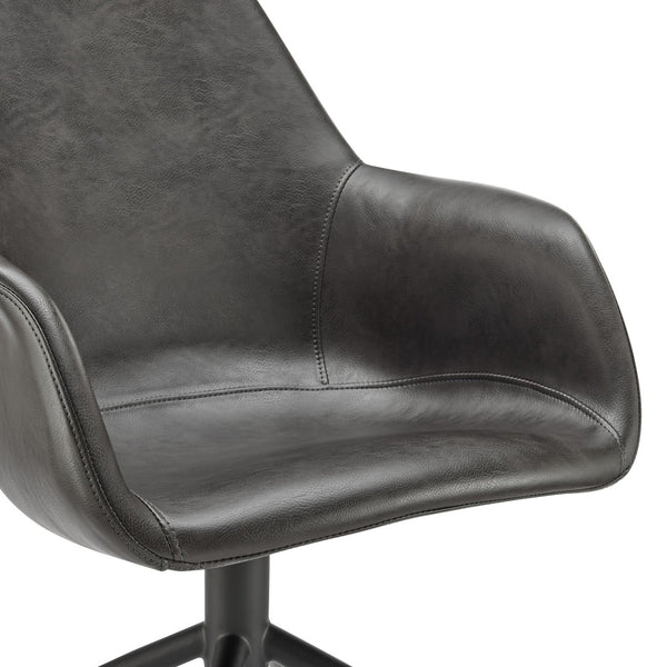HomeRoots Black Stylish Swivel Dining Arm Chair - Modern Faux Leather & Steel Frame for Comfort & Versatility 699696