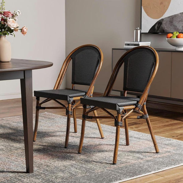 HomeRoots Set of Two Modern Brown Aluminum & Resin Stackable Dining Chairs for Versatile Home Use 699697