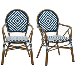 HomeRoots Set of Two Stylish Brown Aluminum and Rattan Dining Arm Chairs – Versatile, Stackable, Modern Design 699698