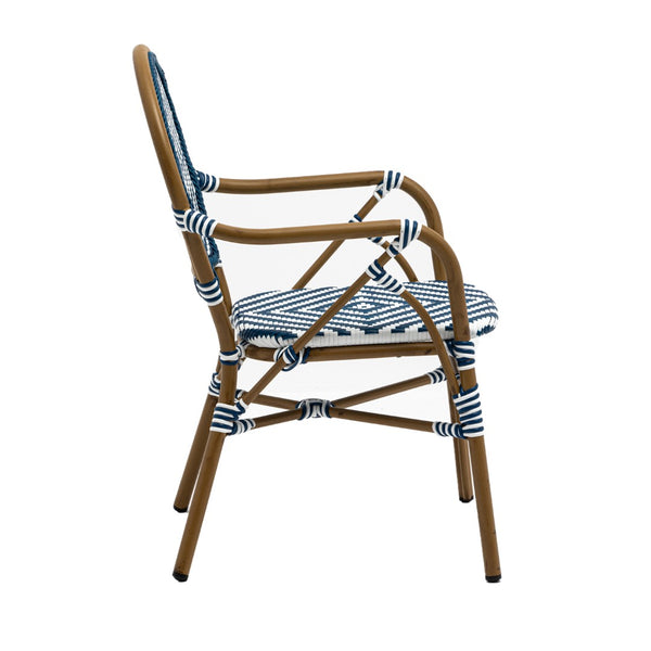 HomeRoots Set of Two Stylish Brown Aluminum and Rattan Dining Arm Chairs – Versatile, Stackable, Modern Design 699698