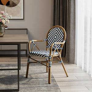 HomeRoots Set of Two Stylish Brown Aluminum and Rattan Dining Arm Chairs – Versatile, Stackable, Modern Design 699698