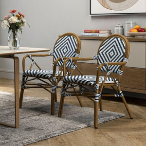 HomeRoots Set of Two Stylish Brown Aluminum and Rattan Dining Arm Chairs – Versatile, Stackable, Modern Design 699698