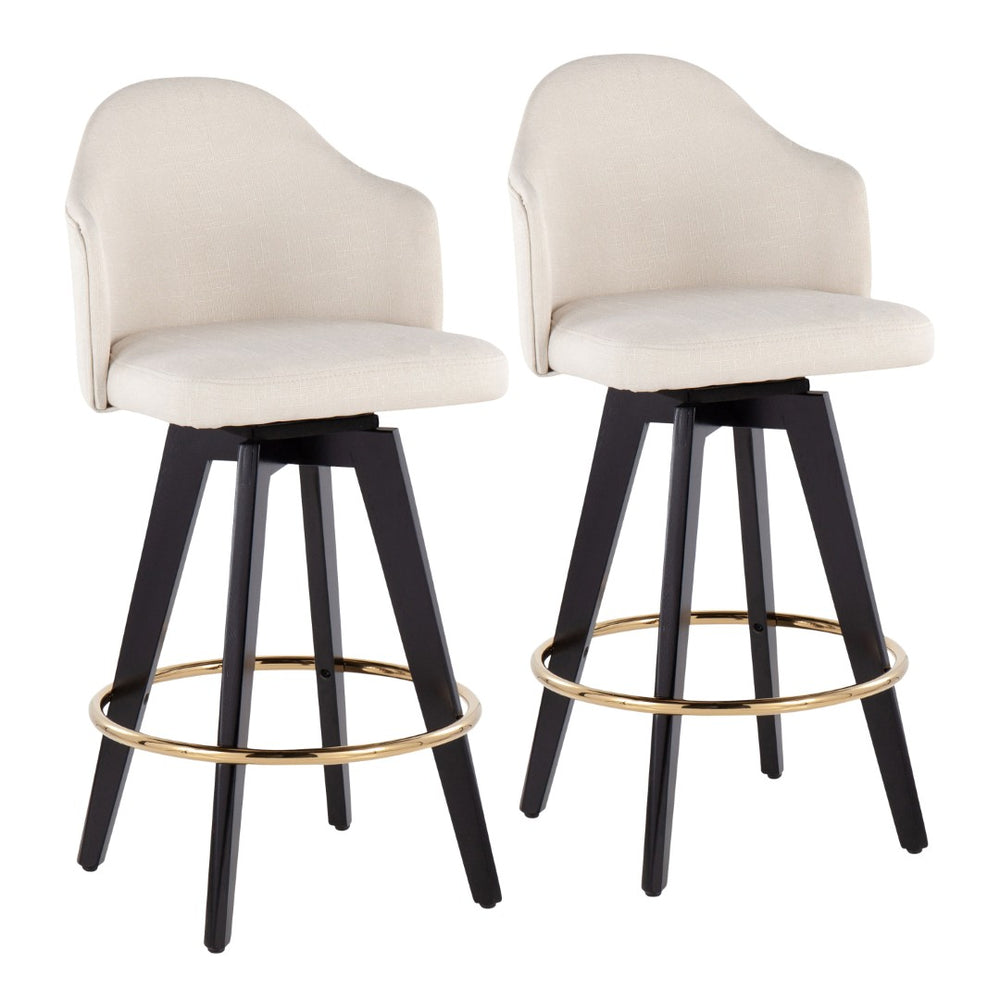 English Elm Fixed-height Swivel Counter Stools with Faux Leather Seats and Chrome Footrest Set of 2 Cream B202S02147