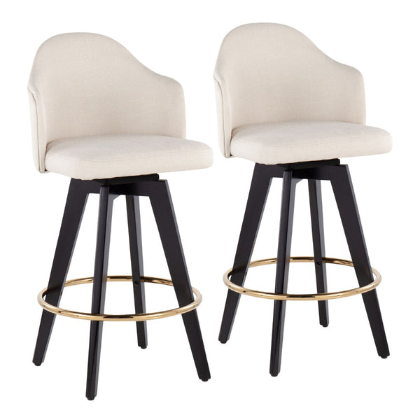 English Elm Fixed-height Swivel Counter Stools with Faux Leather Seats and Chrome Footrest Set of 2 Cream B202S02147