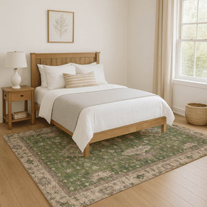 HomeRoots 5' X 8' Artichoke Green & Beige Oriental Area Rug - Stylish, Washable, UV Resistant & Non-Slip Design 699700