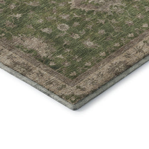 HomeRoots 8' Artichoke Green & Beige Oriental Round Rug - Washable, UV-Protected, Soft & Stain-Resistant! 699701