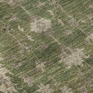 HomeRoots 8' Artichoke Green & Beige Oriental Round Rug - Washable, UV-Protected, Soft & Stain-Resistant! 699701