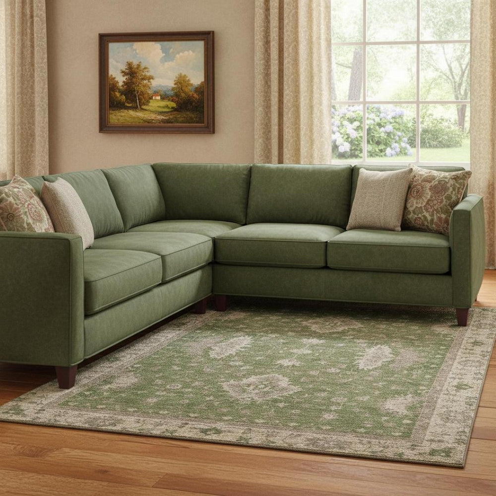 HomeRoots 8' X 10' Elegant Artichoke Green & Beige Washable Oriental Area Rug with UV & Stain Protection 699702