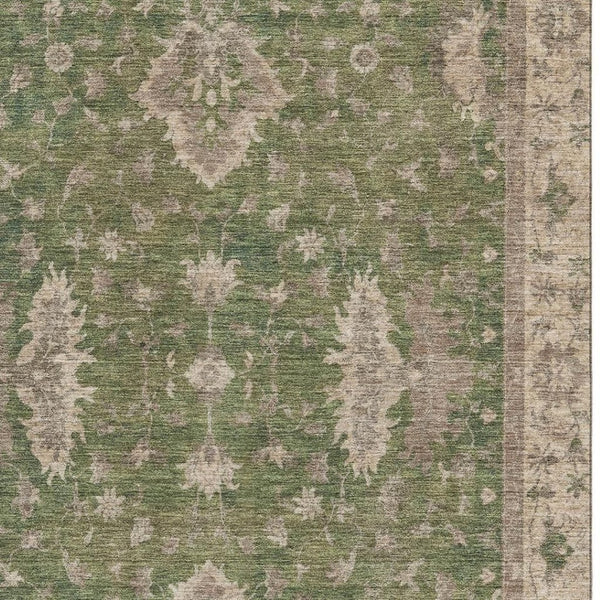HomeRoots 9' Artichoke Green & Beige Oriental Washable Area Rug – Durable, UV Protected, Stain Resistant Elegance 699703