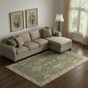 HomeRoots 10' X 14' Artichoke Green and Beige Oriental Area Rug with UV Protection for Effortless Elegance 699704