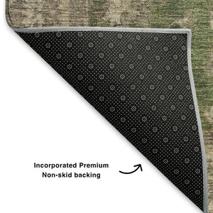 HomeRoots 10' X 14' Artichoke Green and Beige Oriental Area Rug with UV Protection for Effortless Elegance 699704