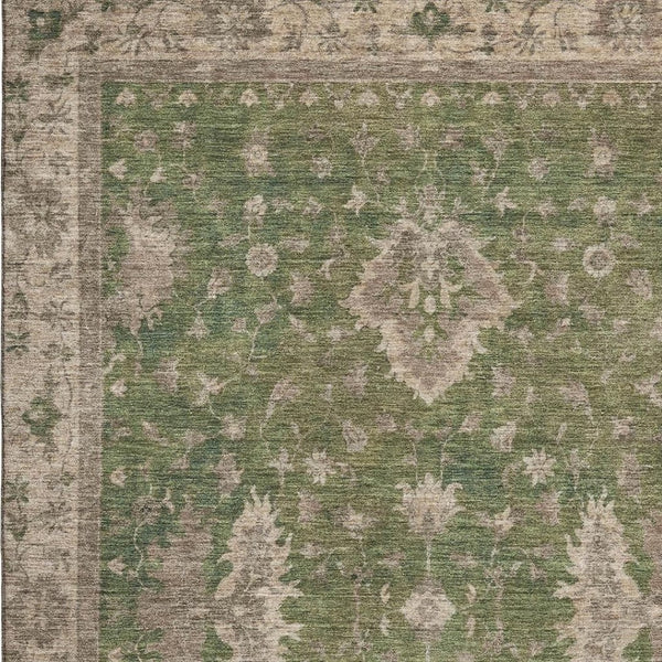 HomeRoots 10' X 14' Artichoke Green and Beige Oriental Area Rug with UV Protection for Effortless Elegance 699704