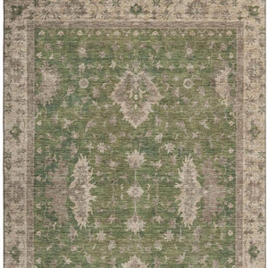 HomeRoots 10' X 14' Artichoke Green and Beige Oriental Area Rug with UV Protection for Effortless Elegance 699704