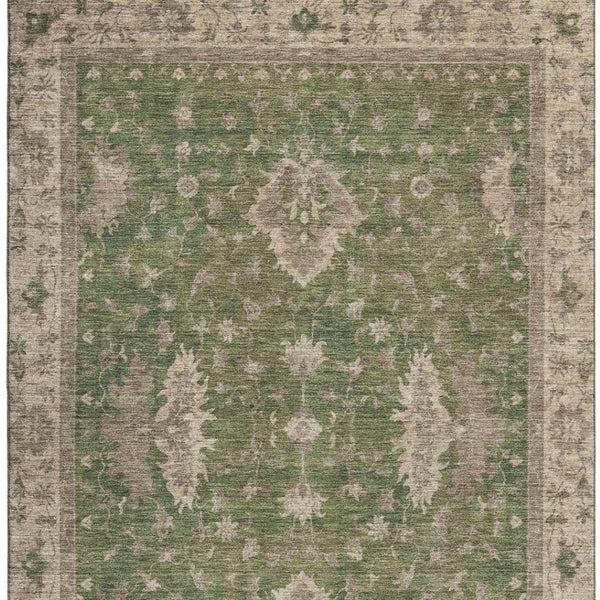HomeRoots 10' X 14' Artichoke Green and Beige Oriental Area Rug with UV Protection for Effortless Elegance 699704