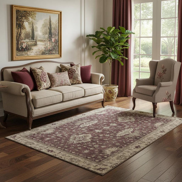 HomeRoots 5' X 8' Burgundy And Beige Oriental Washable Rug - Durable, Stain-Resistant, UV Protected Elegance 699706