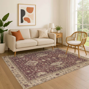 HomeRoots 5' X 8' Burgundy And Beige Oriental Washable Rug - Durable, Stain-Resistant, UV Protected Elegance 699706