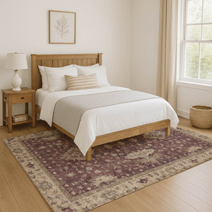 HomeRoots 5' X 8' Burgundy And Beige Oriental Washable Rug - Durable, Stain-Resistant, UV Protected Elegance 699706