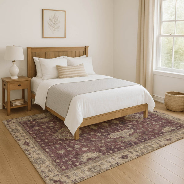 HomeRoots 5' X 8' Burgundy And Beige Oriental Washable Rug - Durable, Stain-Resistant, UV Protected Elegance 699706