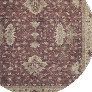 HomeRoots 8' Elegant Burgundy and Beige Oriental Round Rug - Washable, UV Protected, Pet-Friendly Design 699707