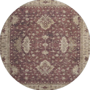 HomeRoots 8' Elegant Burgundy and Beige Oriental Round Rug - Washable, UV Protected, Pet-Friendly Design 699707