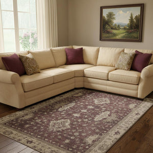 HomeRoots 8' X 10' Burgundy & Beige Oriental Area Rug – Durable, Washable, UV-Protected, Non-Slip Design! 699708