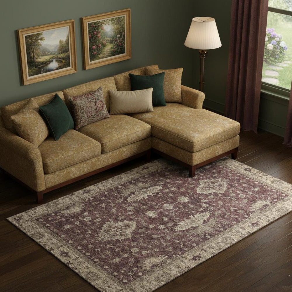 HomeRoots 9' X 12' Burgundy and Beige Oriental Area Rug - Washable, UV-Protected, Durable for Busy Homes 699709