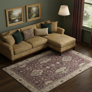 HomeRoots 9' X 12' Burgundy and Beige Oriental Area Rug - Washable, UV-Protected, Durable for Busy Homes 699709