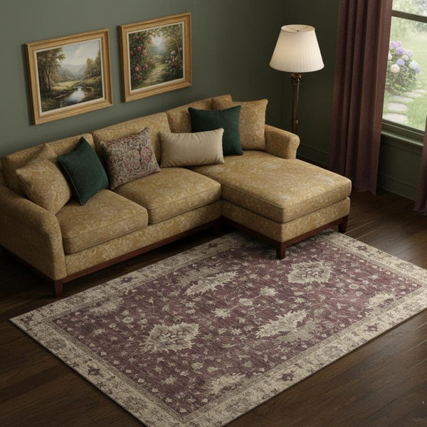 HomeRoots 9' X 12' Burgundy and Beige Oriental Area Rug - Washable, UV-Protected, Durable for Busy Homes 699709