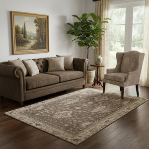 HomeRoots 5' X 8' Brown and Beige Oriental Area Rug - Washable, Durable, UV-Protected, Non-Slip Design for Homes 699712