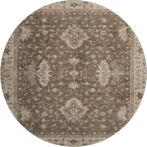 HomeRoots 8' Brown and Beige Oriental Round Rug - Washable, Stain Resistant, UV Protected for Busy Homes 699713