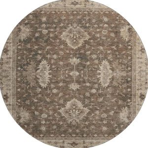 HomeRoots 8' Brown and Beige Oriental Round Rug - Washable, Stain Resistant, UV Protected for Busy Homes 699713