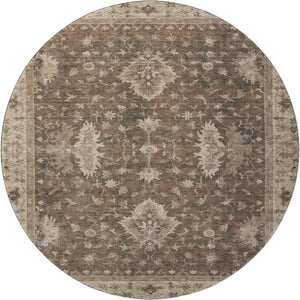 HomeRoots 8' Brown and Beige Oriental Round Rug - Washable, Stain Resistant, UV Protected for Busy Homes 699713