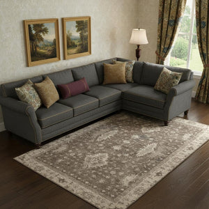 HomeRoots 9' X 12' Brown and Beige Oriental Area Rug - Washable, Stain Resistant, UV Protected, Durable Design 699715