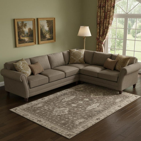 HomeRoots 10' X 14' Brown And Beige Oriental Area Rug - Stain Resistant, UV Protected, Perfect for High Traffic Homes! 699716