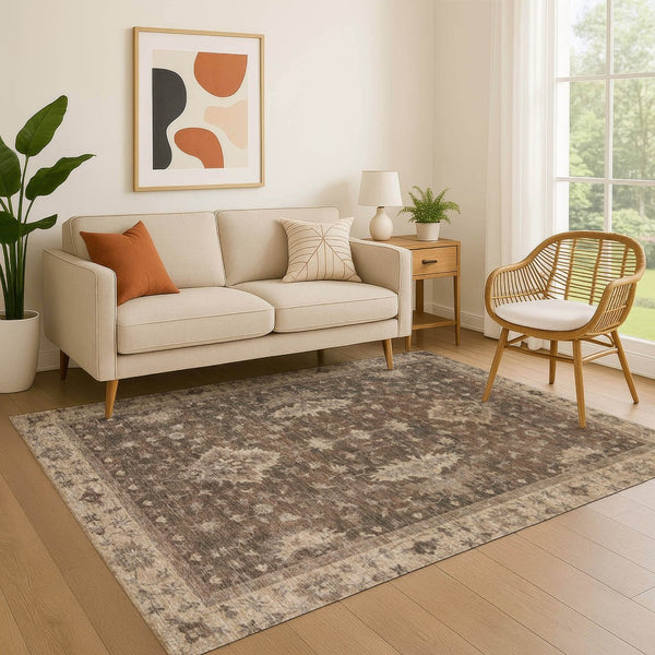 HomeRoots 10' X 14' Brown And Beige Oriental Area Rug - Stain Resistant, UV Protected, Perfect for High Traffic Homes! 699716